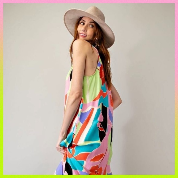 📌 EASEL Tropical Pucci-Like Floral Print Flowy Maxi Cami Dress Adjustable Straps - Picture 13 of 16